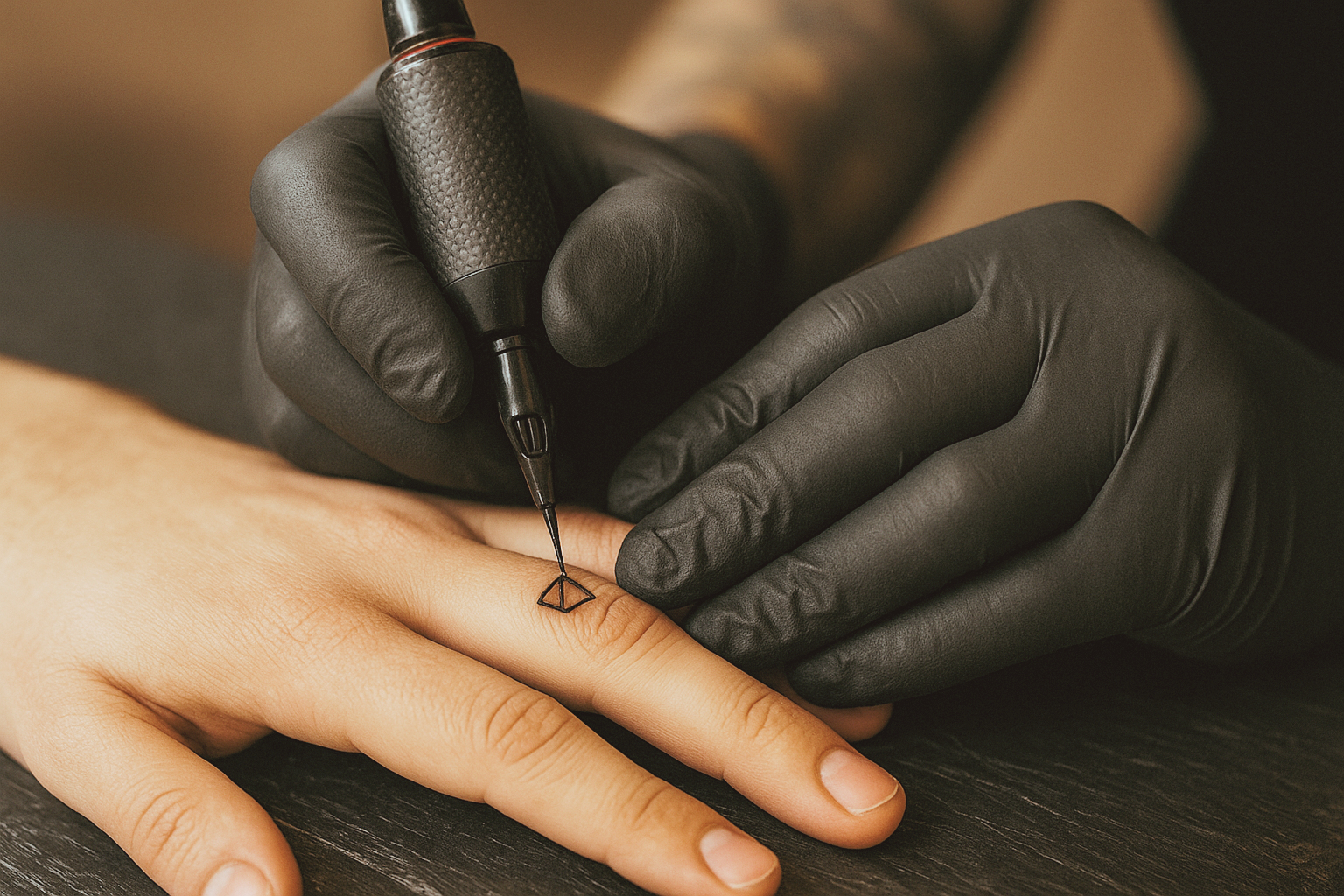 Tatuaje al detalle en el dedo de una mano